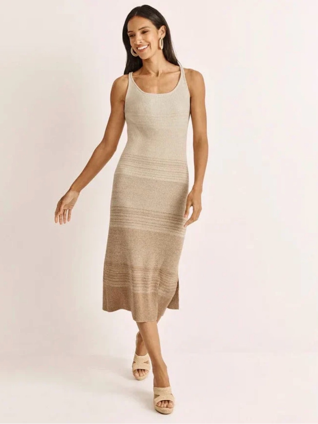Nwt Splendid Xena Lurex Ombre Knit Midi Dress In Cream And Tan
